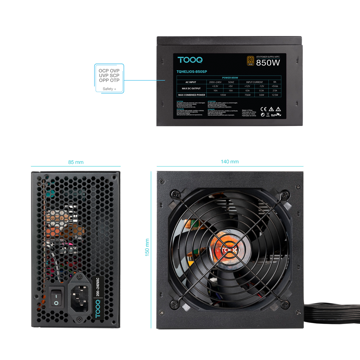 Fuente de alimentación TooQ ATX 850W APFC 80PLUS Bronce - vista 4