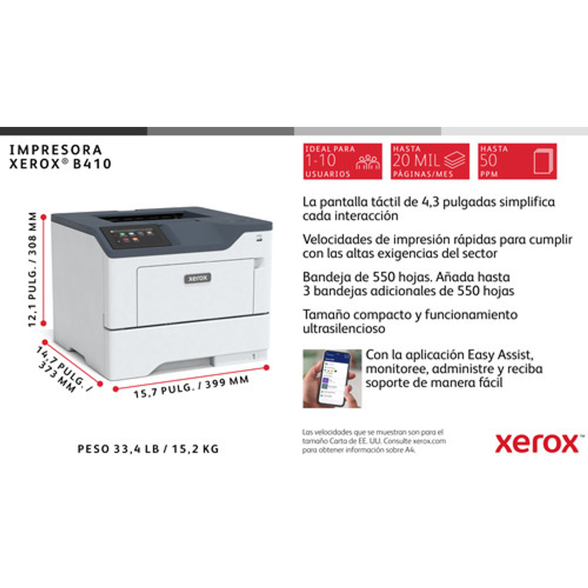 Impresora Xerox B410 Láser Monocromo - vista 6