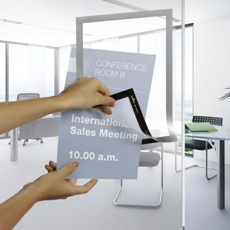 Marco expositor Durable B.2 Autoadhesivos Durafreme Panel Frontal Magnetico A4 Plata
