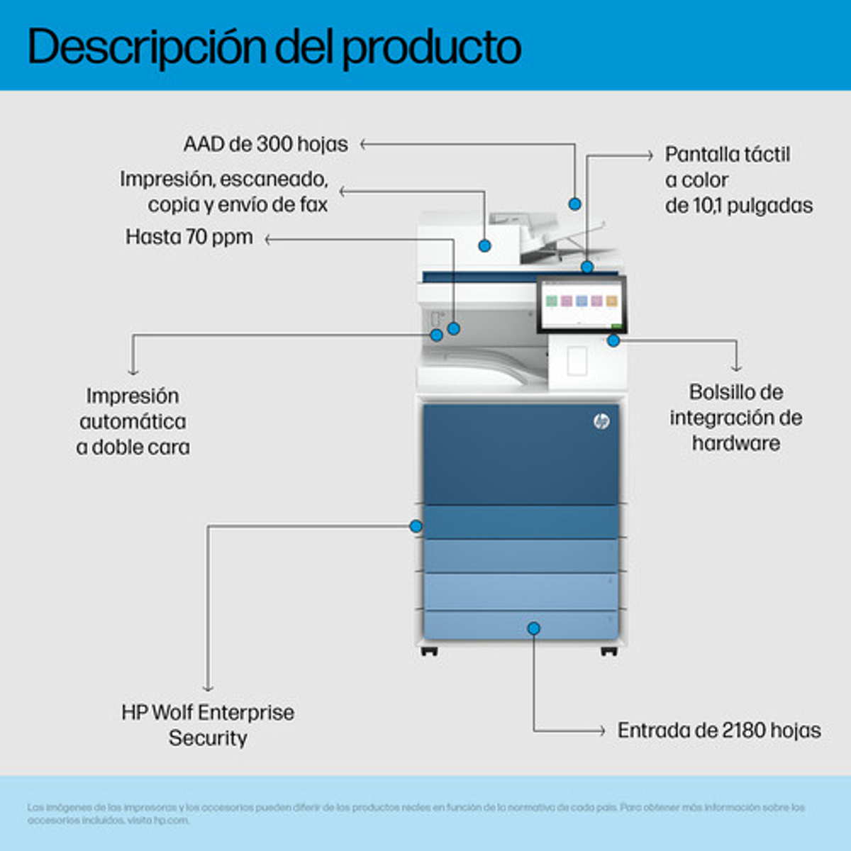 Impresora multifunción HP LaserJet Enterprise 8601dn Monocromo A3 - vista 2