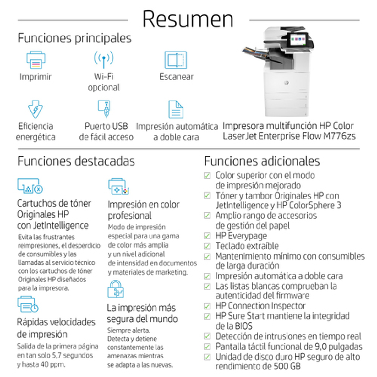 Impresora multifunción HP LaserJet Flow M776zs Color A3 - vista 6