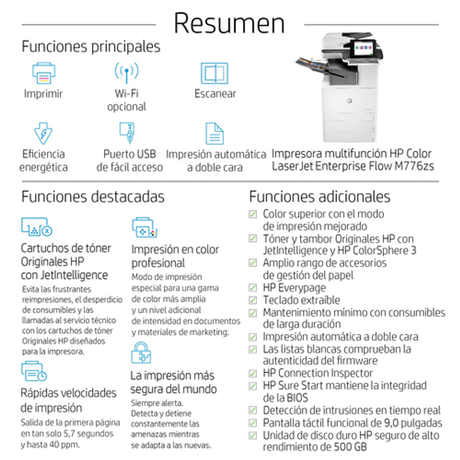Impresora multifunción HP LaserJet Flow M776zs Color A3 - vista 6