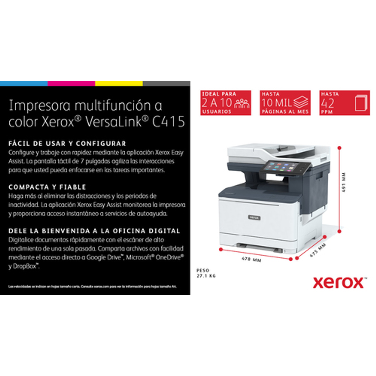 Impresora multifunción Xerox VERSALINK C415 Láser Color - vista 12