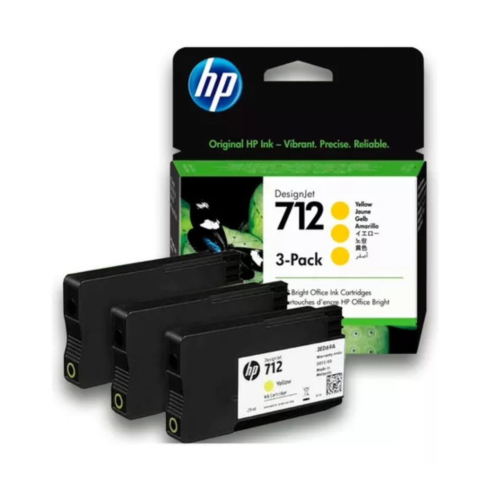 Pack 3 Tintas HP 712 3ED79A Amarillo Original, 29 ml