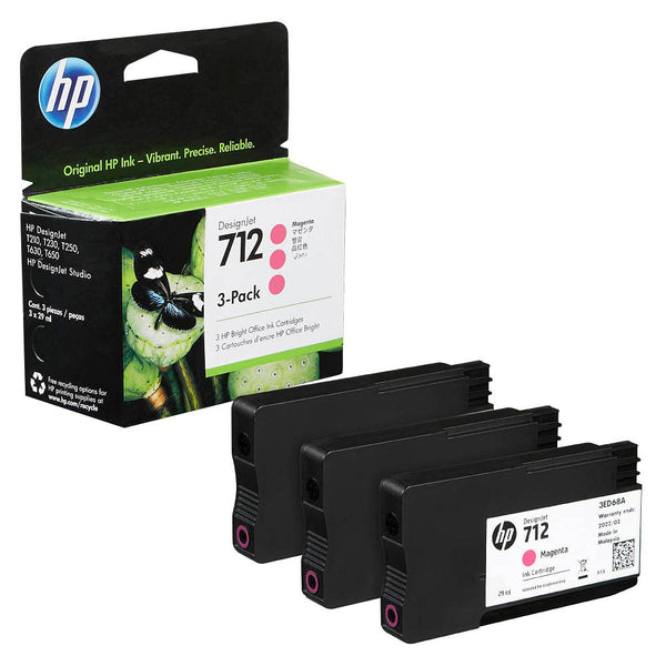 Pack 3 Tintas HP 712 3ED78A Magenta Original, 29 ml