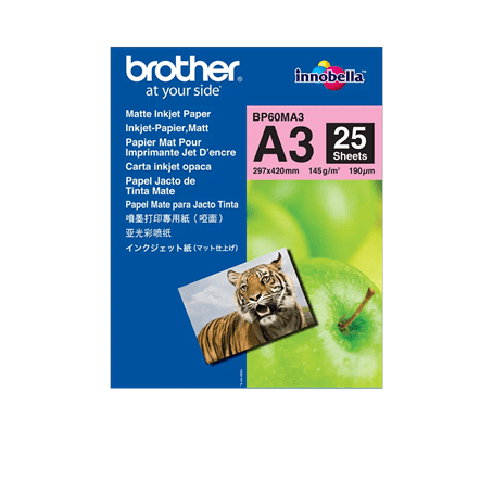 Papel mate Brother BP60MA3 A3, paquete de 25 hojas de 145 g/m²
