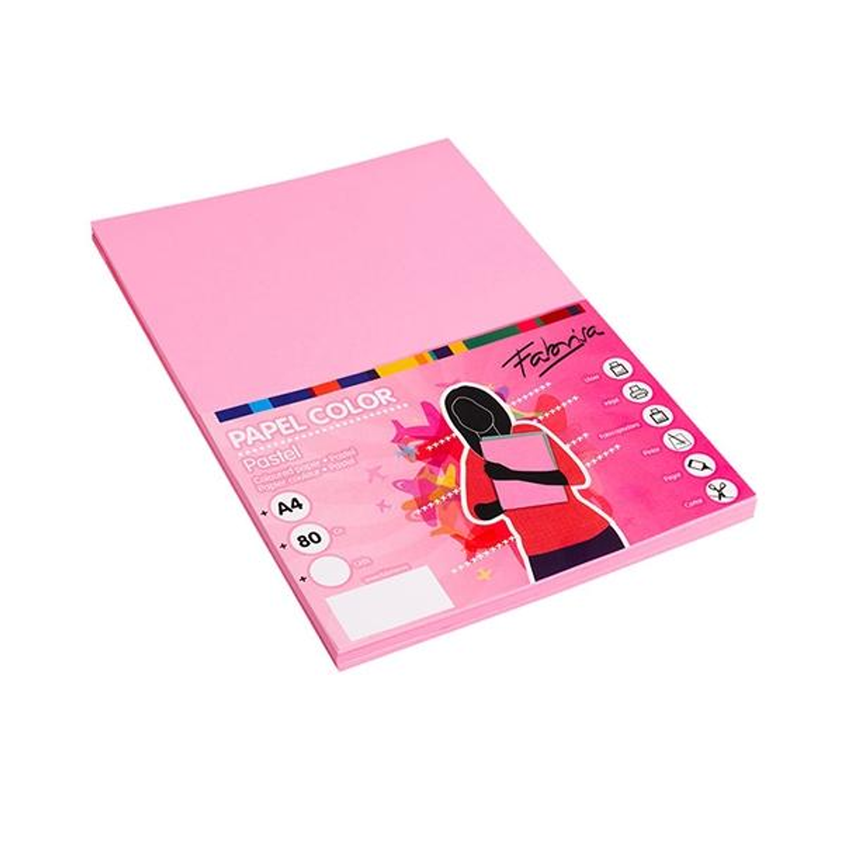 Papel de color Fabrisa Paq.100h 80g A4 Rosa
