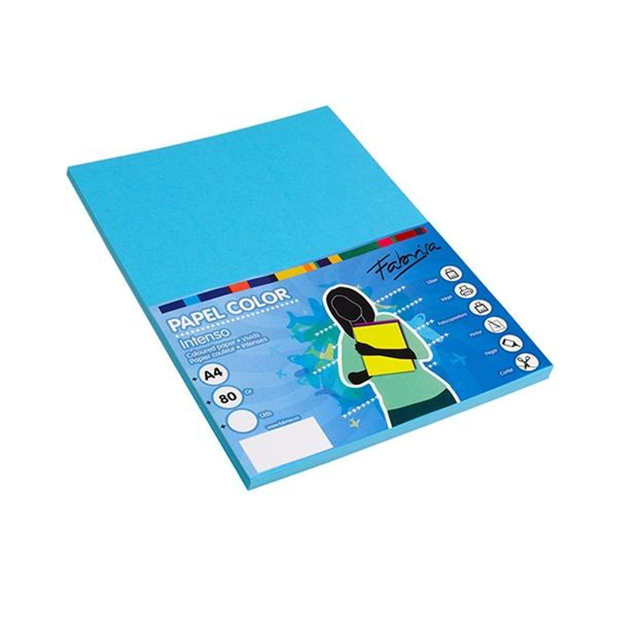 Papel de color Fabrisa Paq.100h 80g A4 Azul Turquesa