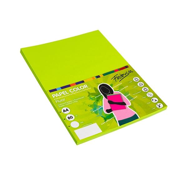 Papel de color Fabrisa Paq.100h 75g A4 Verde Fluorescente