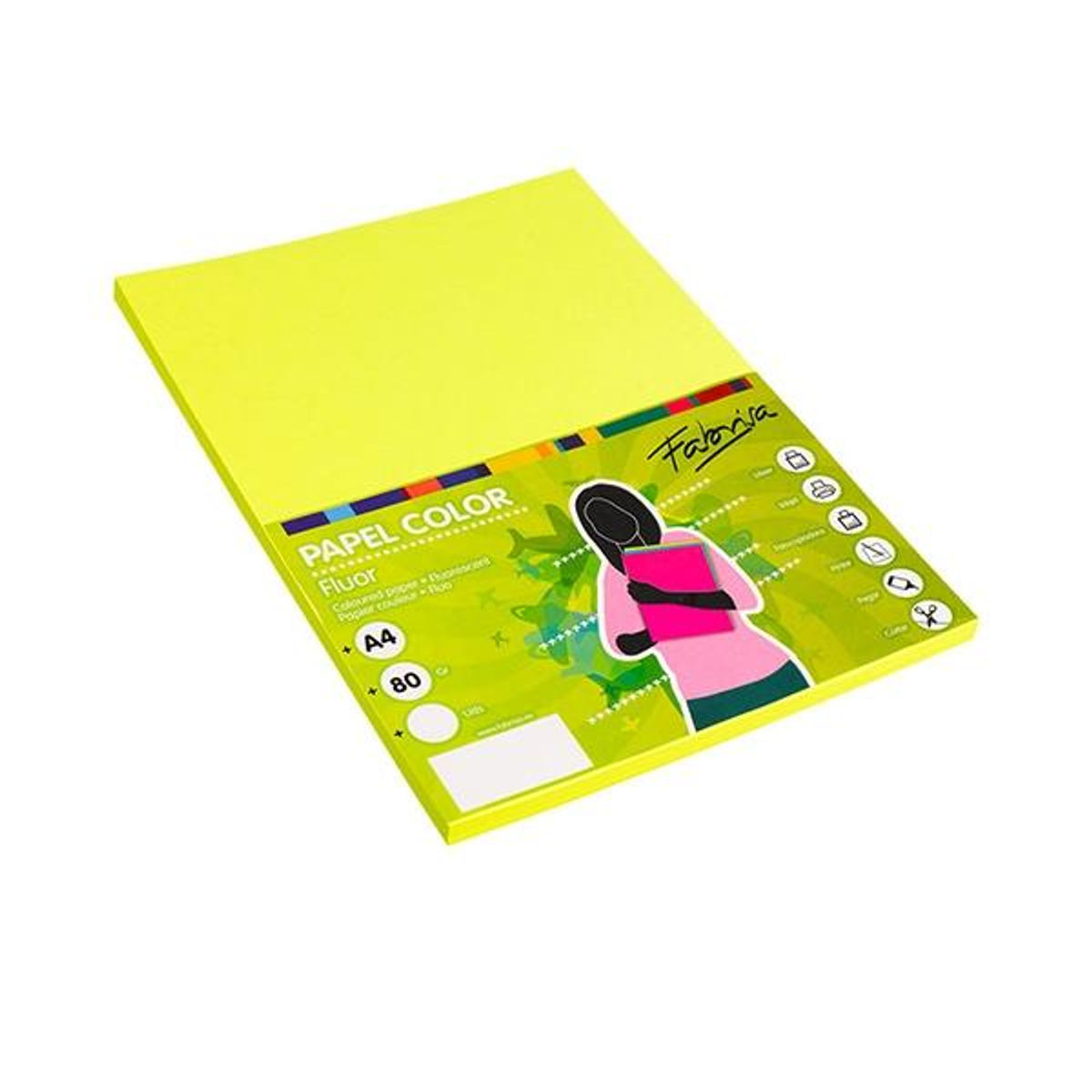 Papel de color Fabrisa Paq.100h 75g A4 Amarillo Fluorescente