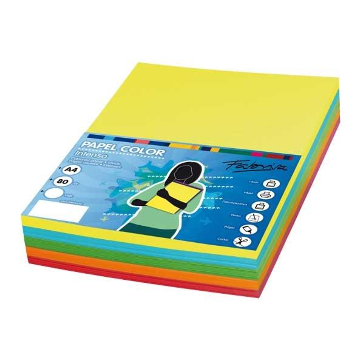 Papel de color Fabrisa Paq.100h 80g A4 Surtidos Vivos