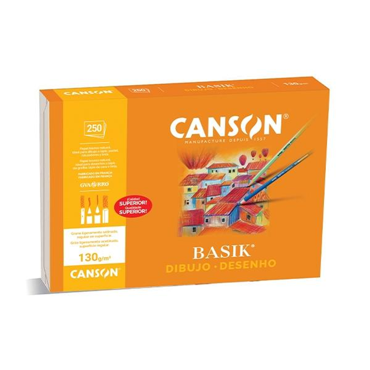 Papel de dibujo Canson PAQ.250 Laminas Dibujo Basik 130G A4+
