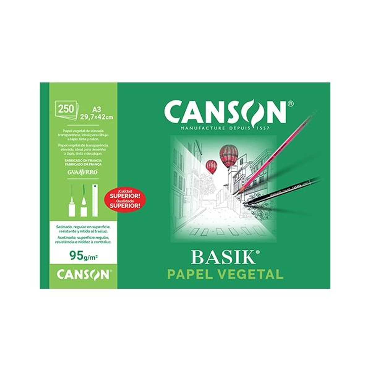 Papel de dibujo Canson PAQ.250 Laminas Papel Vegetal 90-95G A3