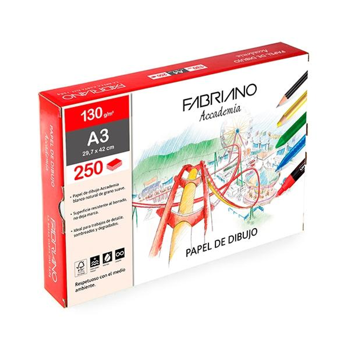 Papel de dibujo Fabriano C.250 Laminas Dibujo 130G A4