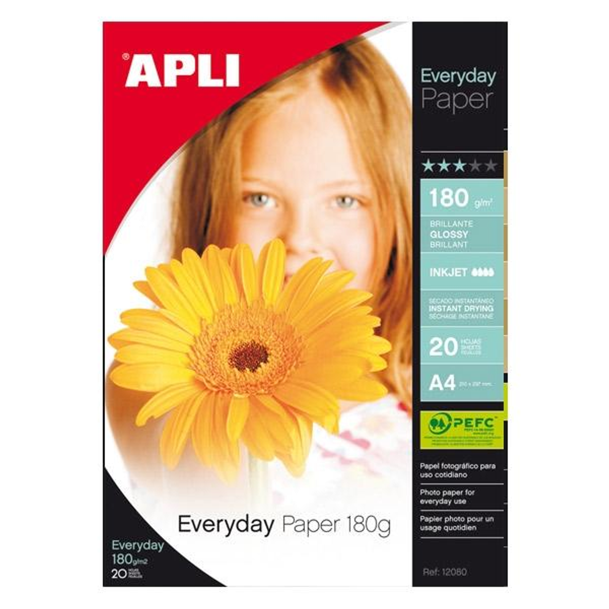 Papel fotográfico Apli Paq.20h Everyday Glossy 180g A4