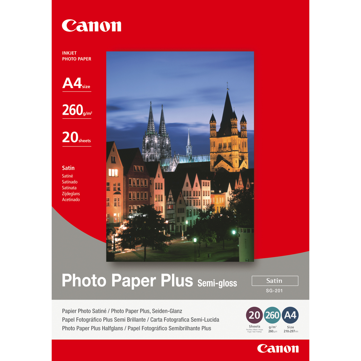 Papel fotográfico Canon Brillo Medio. 20 Hojas. A4. 260g