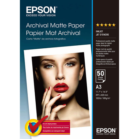 Papel fotográfico Epson Archival Matte A3 50 hojas 189 g/m² Mate C13S041344