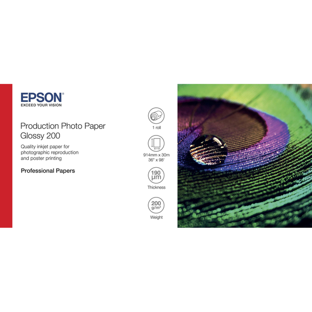 Papel fotográfico Epson Production Photo Paper Glossy 200 36 X 30m