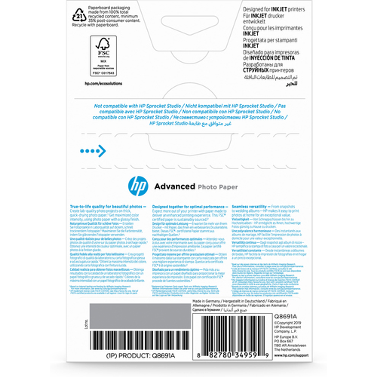 Papel fotográfico HP Satinado Avanzado 250g/m2, 10x15cm, sin Bordes, 25 Hojas - vista 3