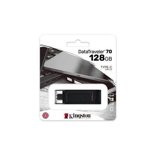 Pendrive Kingston DataTraveler 70 128 GB, embalaje frontal
