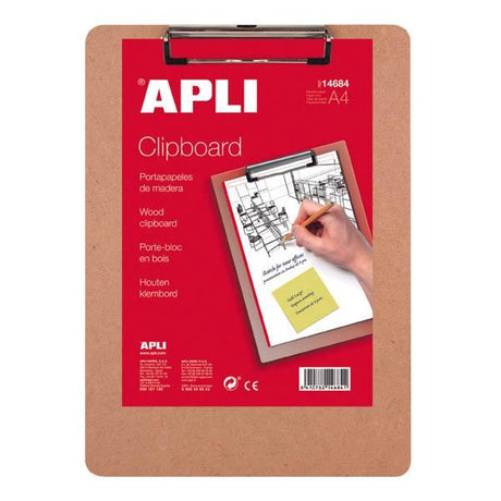Portapapeles APLI de madera con pinza para hojas A4 y folio