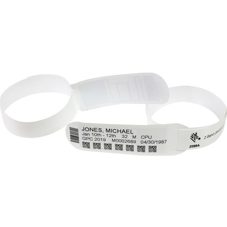 Pulseras de identificación Zebra Z-Band UltraSoft 19,05 × 279,4 mm Blanco 1 unidad 10015356K