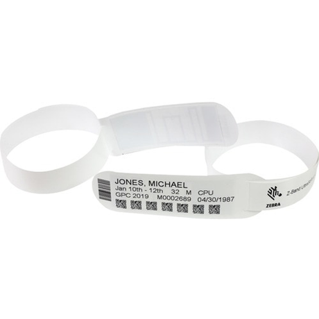 Pulseras de identificación Zebra Z-Band UltraSoft 25,4 × 152,4 mm Blanco 6 unidades 10019015
