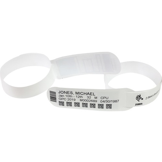 Pulseras de identificación Zebra Z-Band UltraSoft 25,4 × 152,4 mm Blanco 6 unidades 10019015