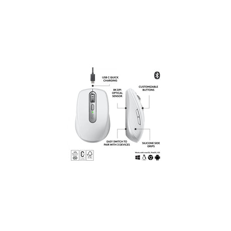 Ratón Logitech MX Anywhere 3S inalámbrico gris, vista 3