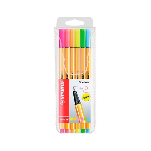 Rotulador Stabilo Paq.6 Rotuladores Point 88 Punta Fibra 0,4mm Colores Neon