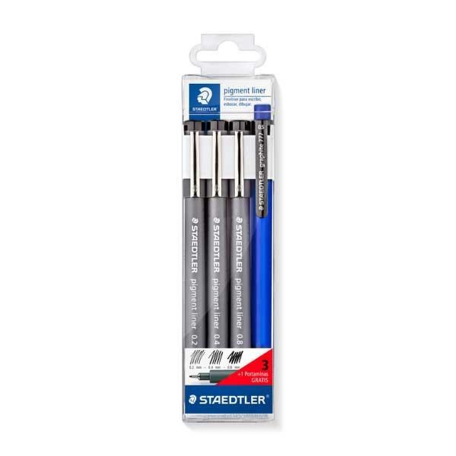 Rotulador Staedtler Paq.3 Rotuladores Calibrados Pigment Liner 308 + Portaminas Trazos
