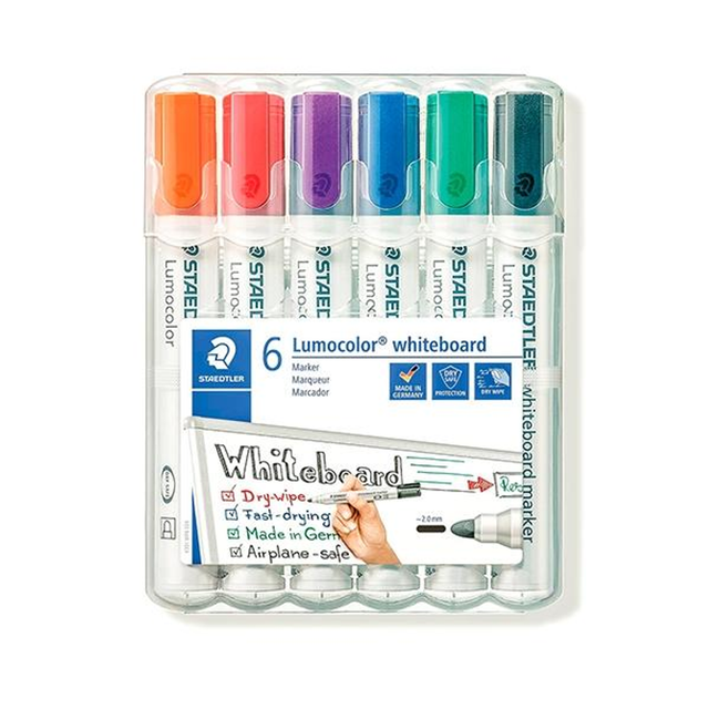 Rotulador Staedtler Paq.6 Marcadores Pizarra Lumocolor 351 Colores Surtidos