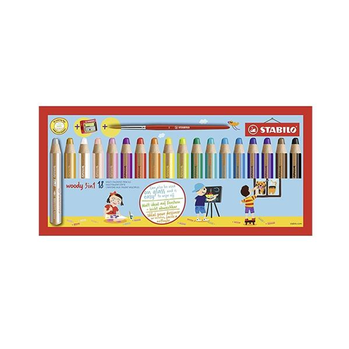 Sacapuntas Stabilo C.18 Lápices 3 en 1 Woody Colores Surtidos 880/18-3