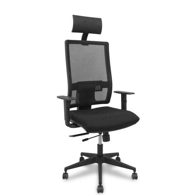 Silla de oficina Piqueras y Crespo Horna Bali + Malla - Sincro con traslack · Brazos 1D · - Negro