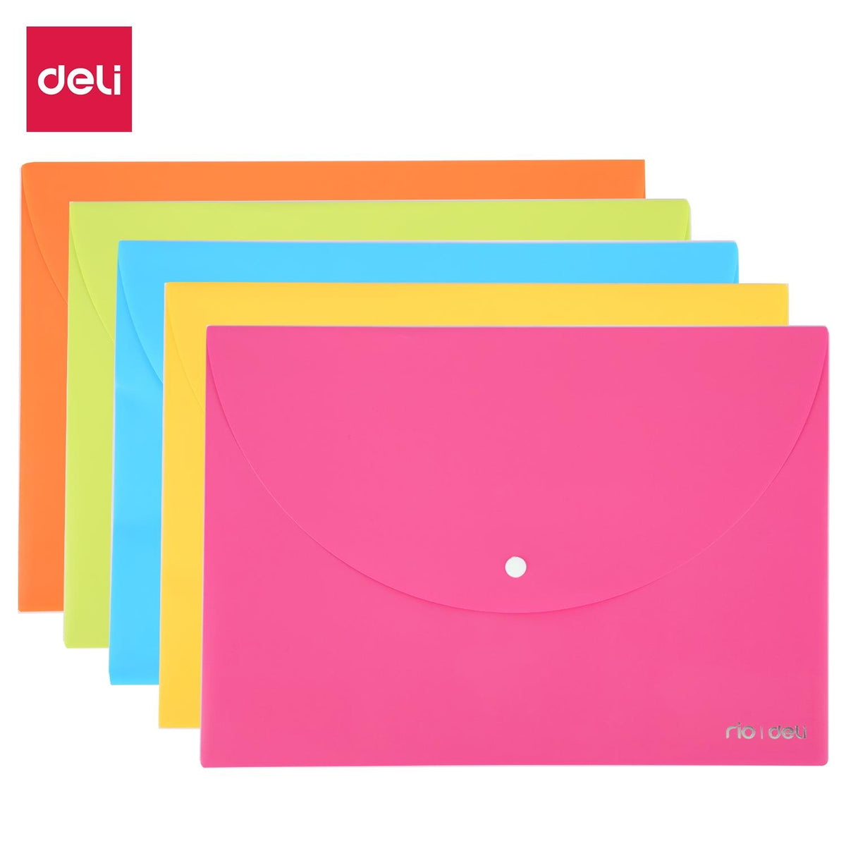 Pack de 10 sobres Deli Rio A4 con broche en colores surtidos