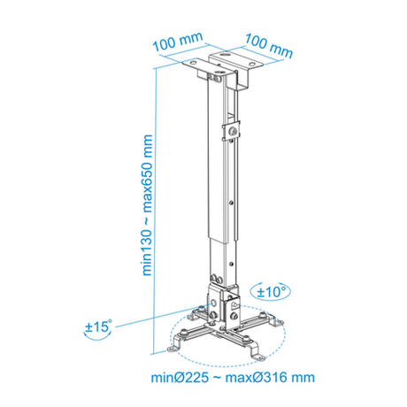Soporte para proyector TooQ PJ2012T-S Techo 20 kg - vista 7