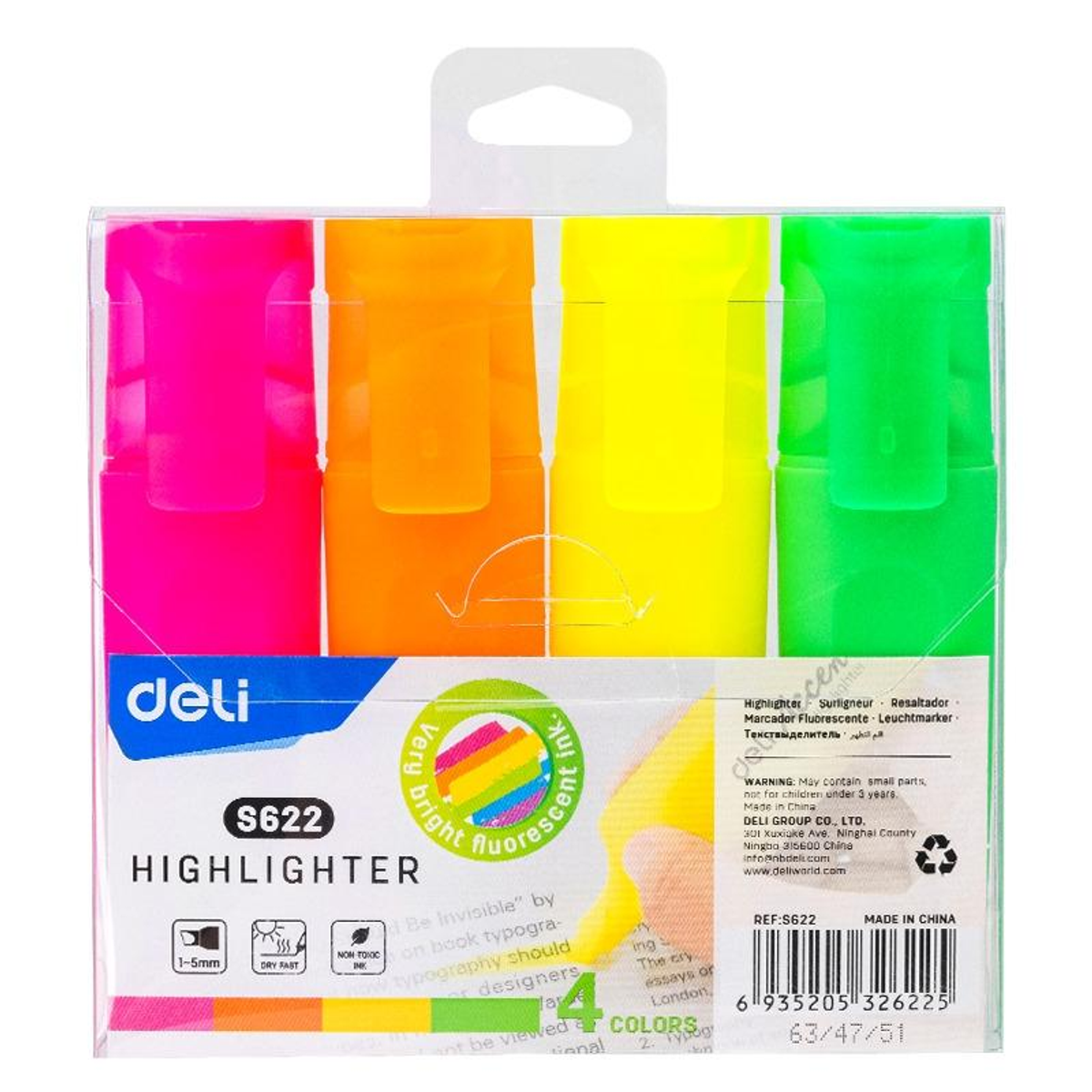 Subrayador Deli B. 4 Marcadores Fluorescentes Accent Punta Biselada 1-5mm Colores