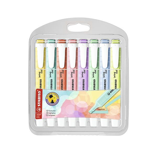 Subrayador Stabilo Paq.8 Marcadores Fluorescentes Swing Cool Pastel Colores Surtidos