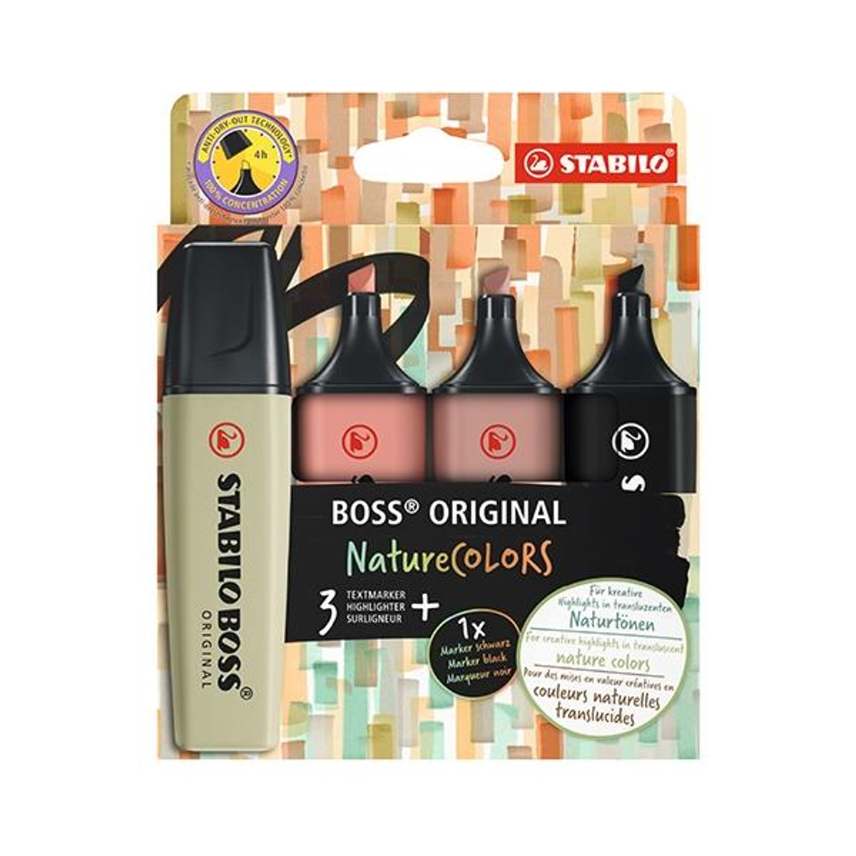 Subrayador Stabilo Paq.4 Marcadores Fluorescentes Boss Naturecolors Colores Surtidos