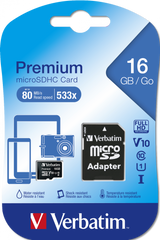 Tarjeta microSDHC Verbatim Premium 16GB Clase 10 con adaptador SD