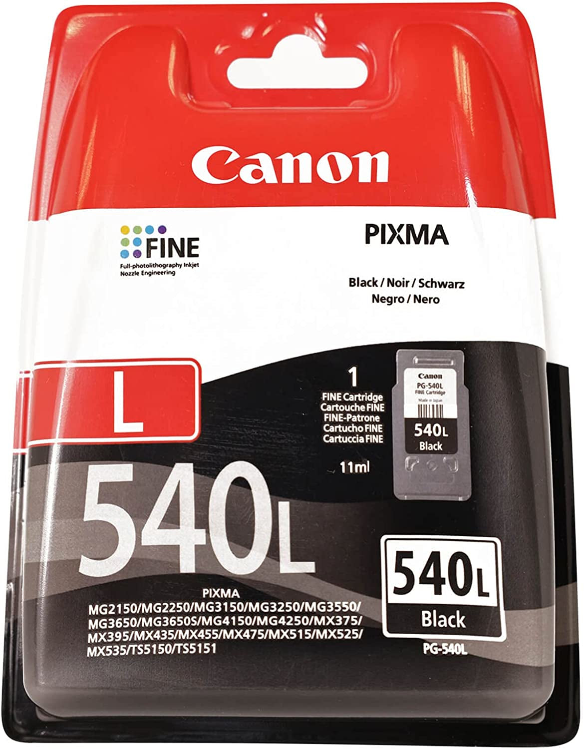 Cartucho de tinta Canon PG-540L negro original.