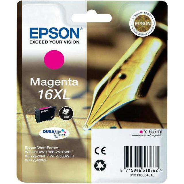 Cartucho de tinta Epson 16XL magenta original.