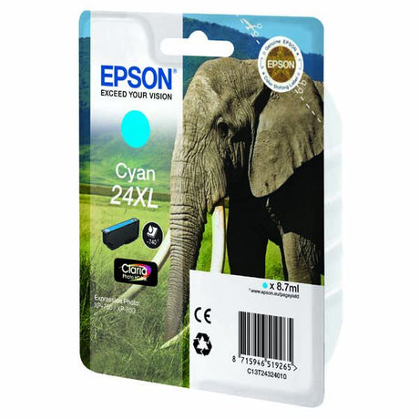 Cartucho de tinta Epson 24XL cian original.