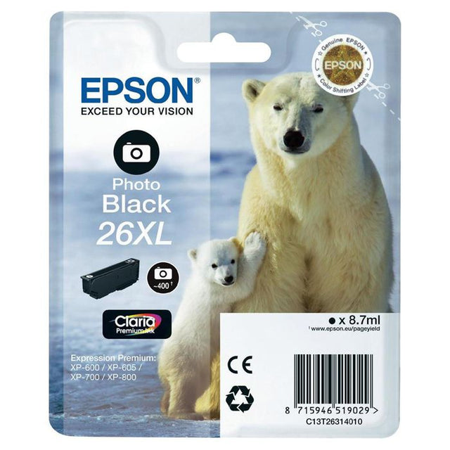 Cartucho de tinta Epson 26XL negro original.