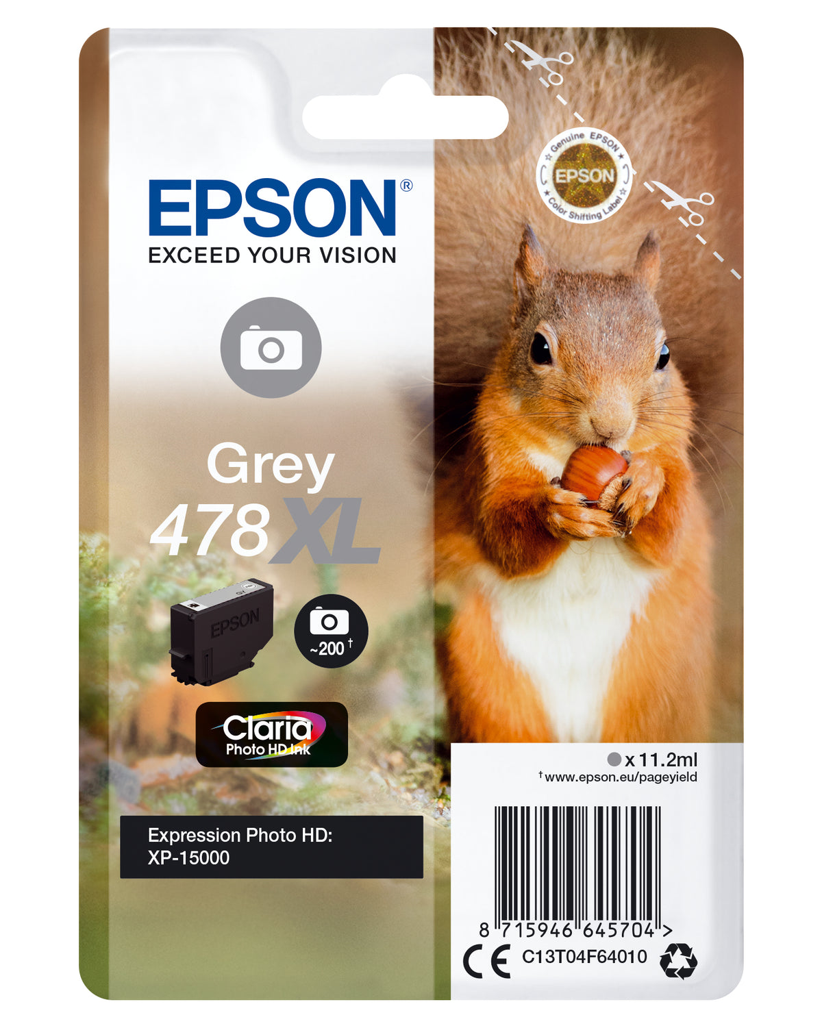 Cartucho de tinta Epson 478XL gris original.