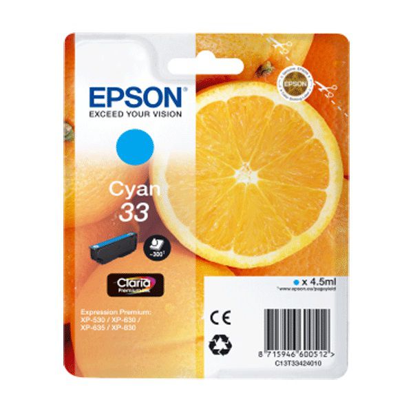 Cartucho de tinta Epson C13T33424022 cian original