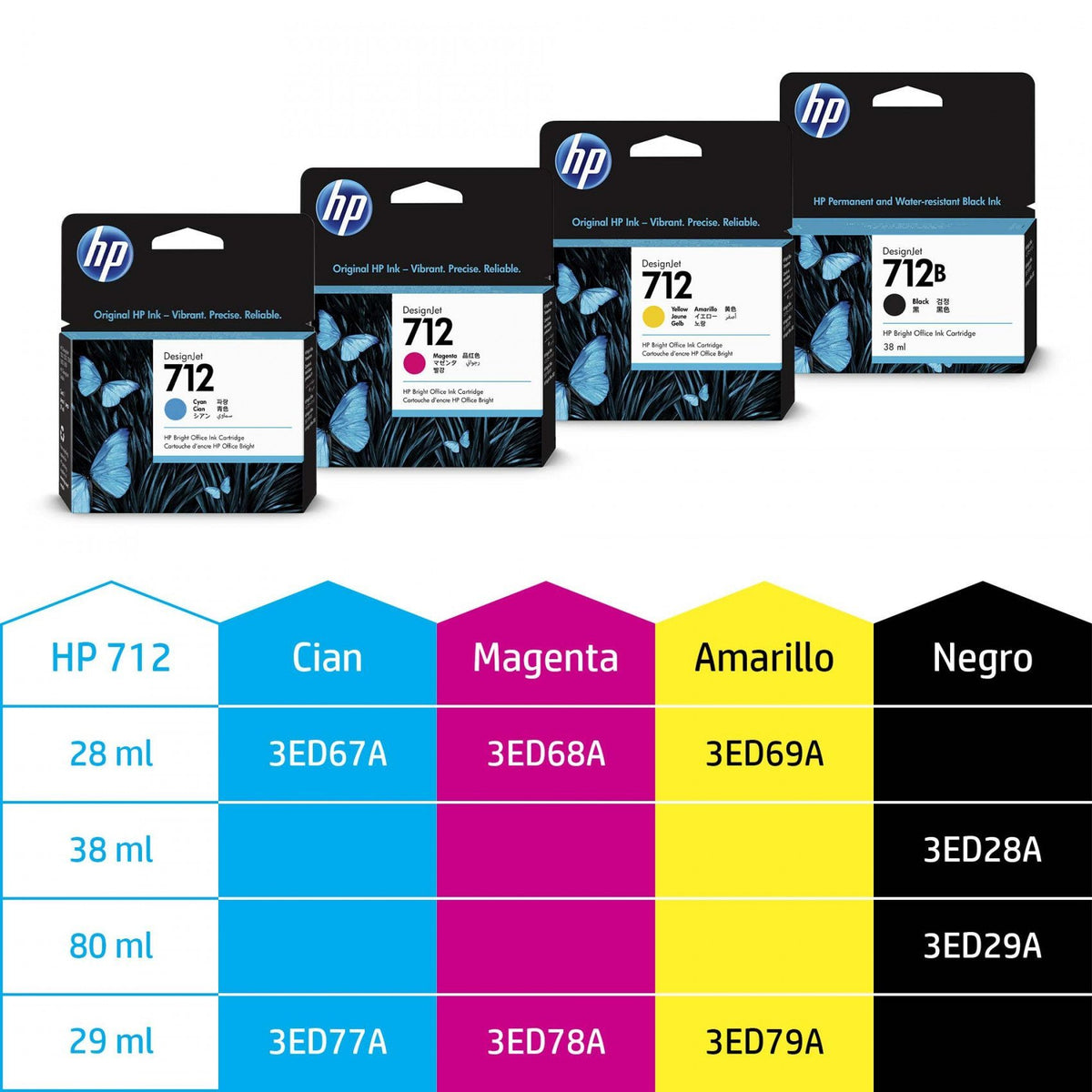 Pack 3 Tintas HP 712 3ED77A Cian Original, 29 ml